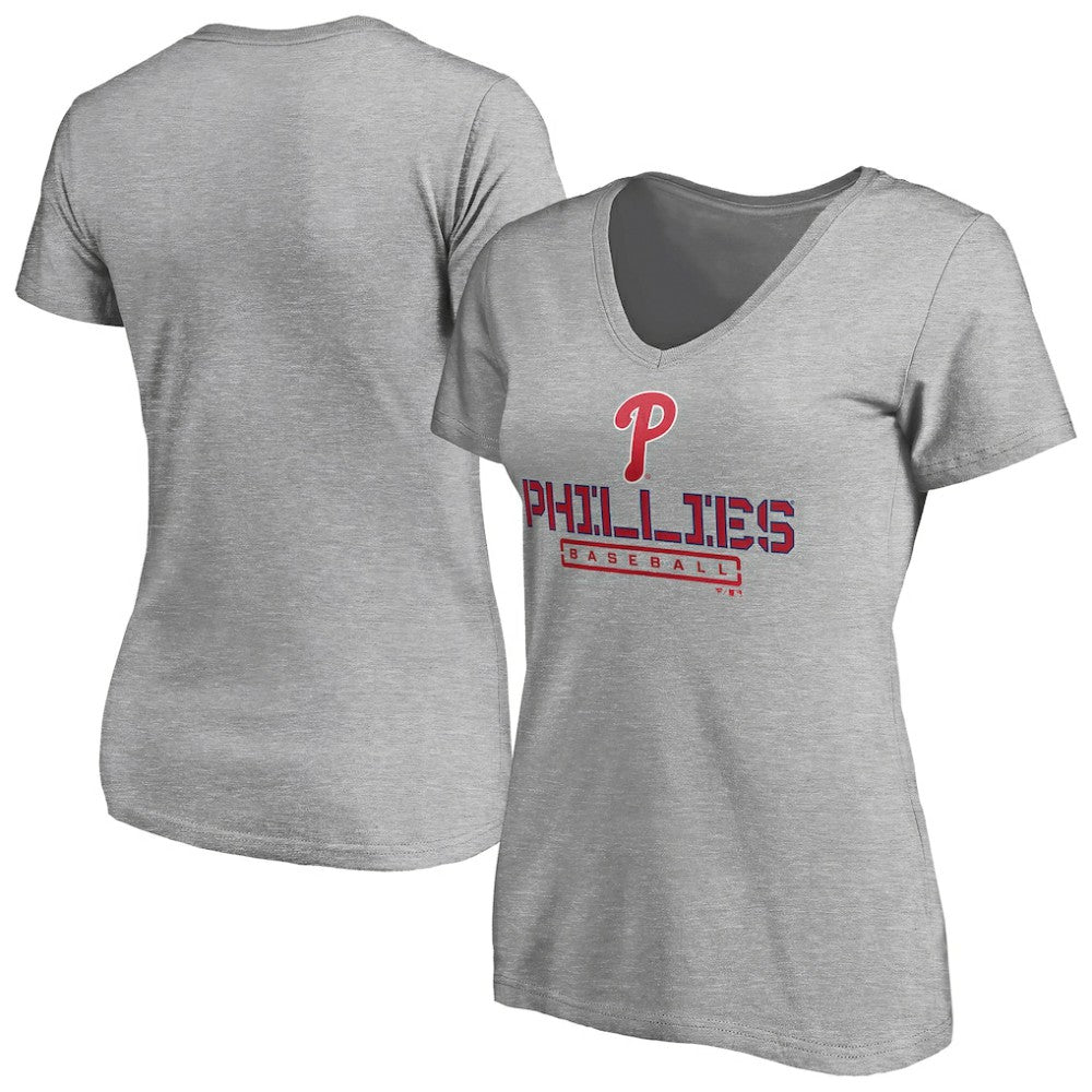 Philadelphia Phillies Women's Evanston Stencil V-Neck T-Shirt - Gray