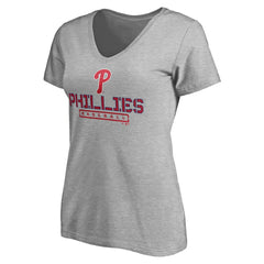 Philadelphia Phillies Women's Evanston Stencil V-Neck T-Shirt - Gray