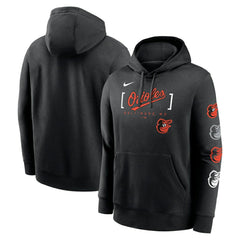 Baltimore Orioles Club Stack Pullover Hoodie - Black | Nike