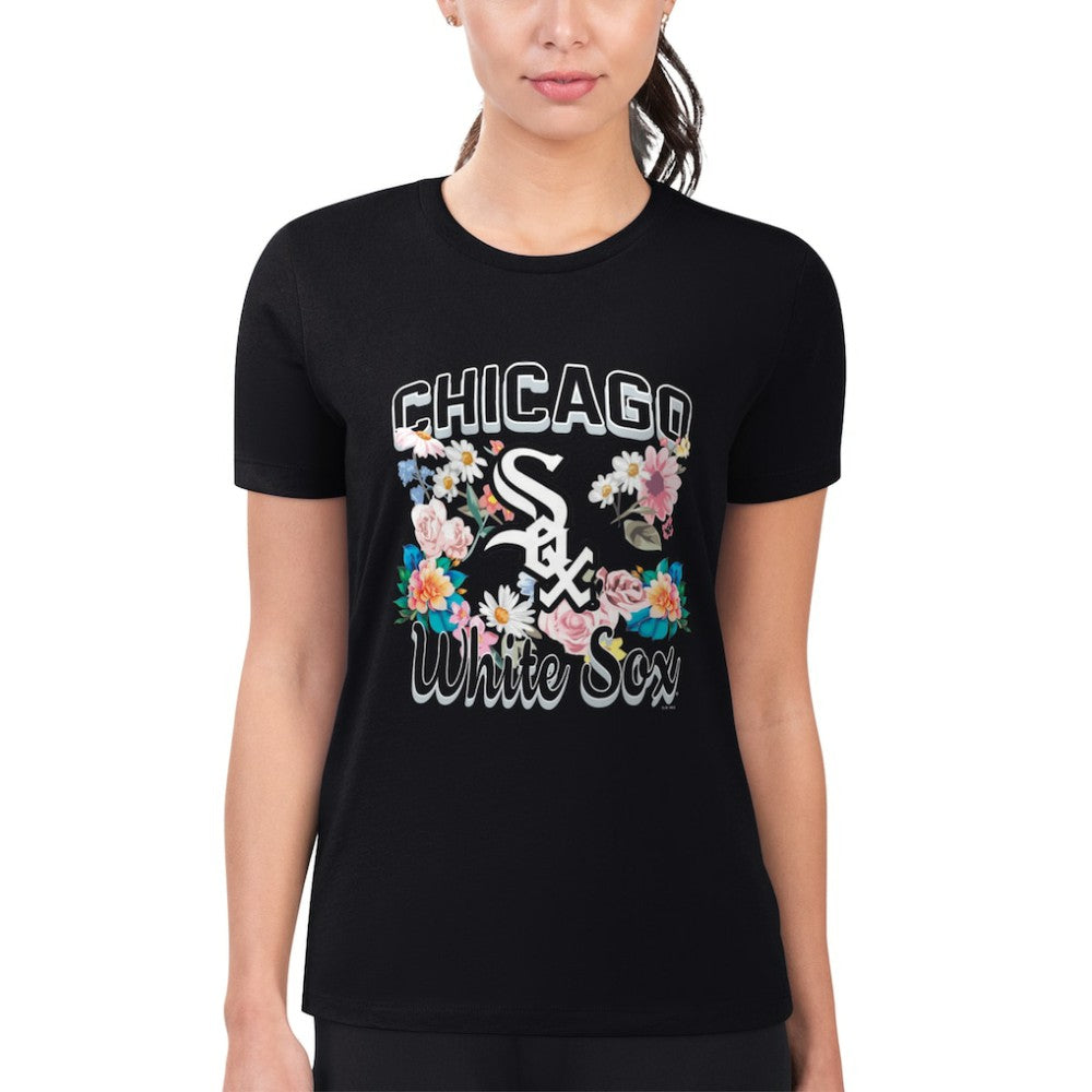 Chicago White Sox G-III 4Her by Carl Banks Women's Super-Slim Fit Lightweight Flowers Graphic T-Shirt - Black