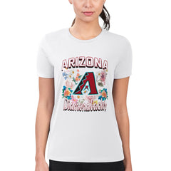 Arizona Diamondbacks G-III 4Her by Carl Banks Women's Super-Slim Fit Lightweight Flowers Graphic T-Shirt - White