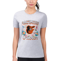 Baltimore Orioles G-III 4Her by Carl Banks Women's Super-Slim Fit Lightweight Flowers Graphic T-Shirt - Heather Gray