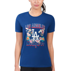 Los Angeles Dodgers G-III 4Her by Carl Banks Women's Super-Slim Fit Lightweight Flowers Graphic T-Shirt - Royal