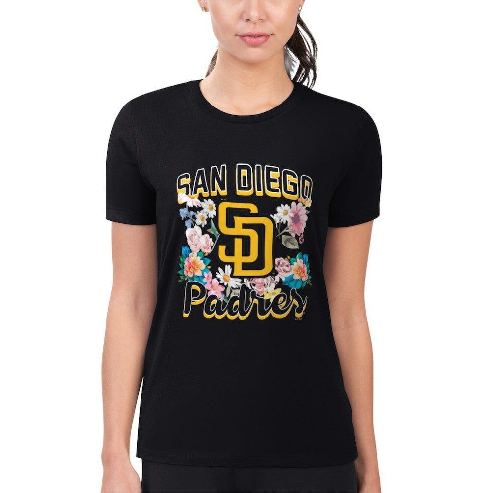 San Diego Padres G-III 4Her by Carl Banks Women's Super-Slim Fit Lightweight Flowers Graphic T-Shirt - Black
