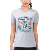 Seattle Mariners G-III 4Her by Carl Banks Women's Super-Slim Fit Lightweight Flowers Graphic T-Shirt - Heather Gray