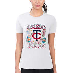Minnesota Twins G-III 4Her by Carl Banks Women's Super-Slim Fit Lightweight Flowers Graphic T-Shirt - White