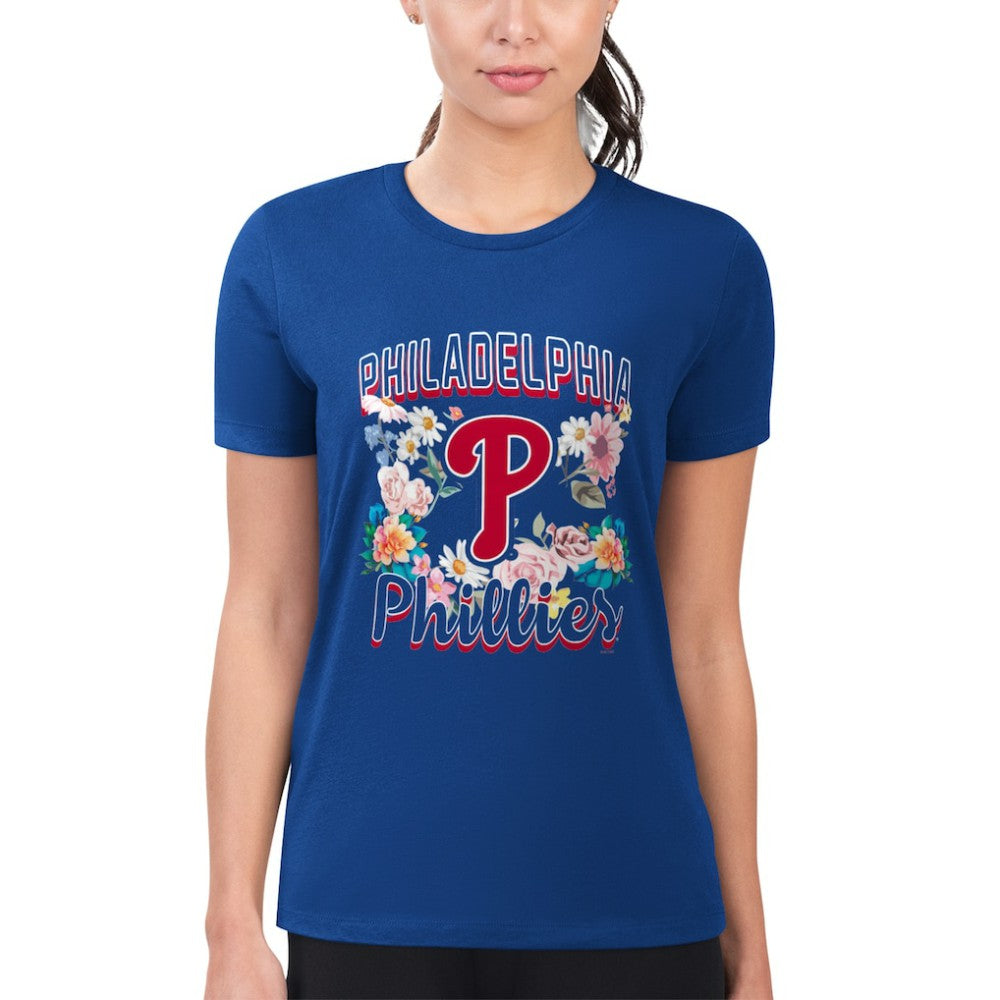 Philadelphia Phillies G-III 4Her by Carl Banks Women's Super-Slim Fit Lightweight Flowers Graphic T-Shirt - Royal