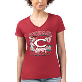Cincinnati Reds G-III 4Her by Carl Banks Women's Super-Slim Fit Lightweight Flowers Graphic V-Neck T-Shirt - Red