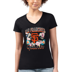 San Francisco Giants G-III 4Her by Carl Banks Women's Super-Slim Fit Lightweight Flowers Graphic V-Neck T-Shirt - Black