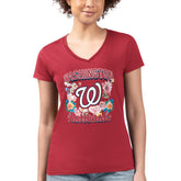 Washington Nationals G-III 4Her by Carl Banks Women's Super-Slim Fit Lightweight Flowers Graphic V-Neck T-Shirt - Red