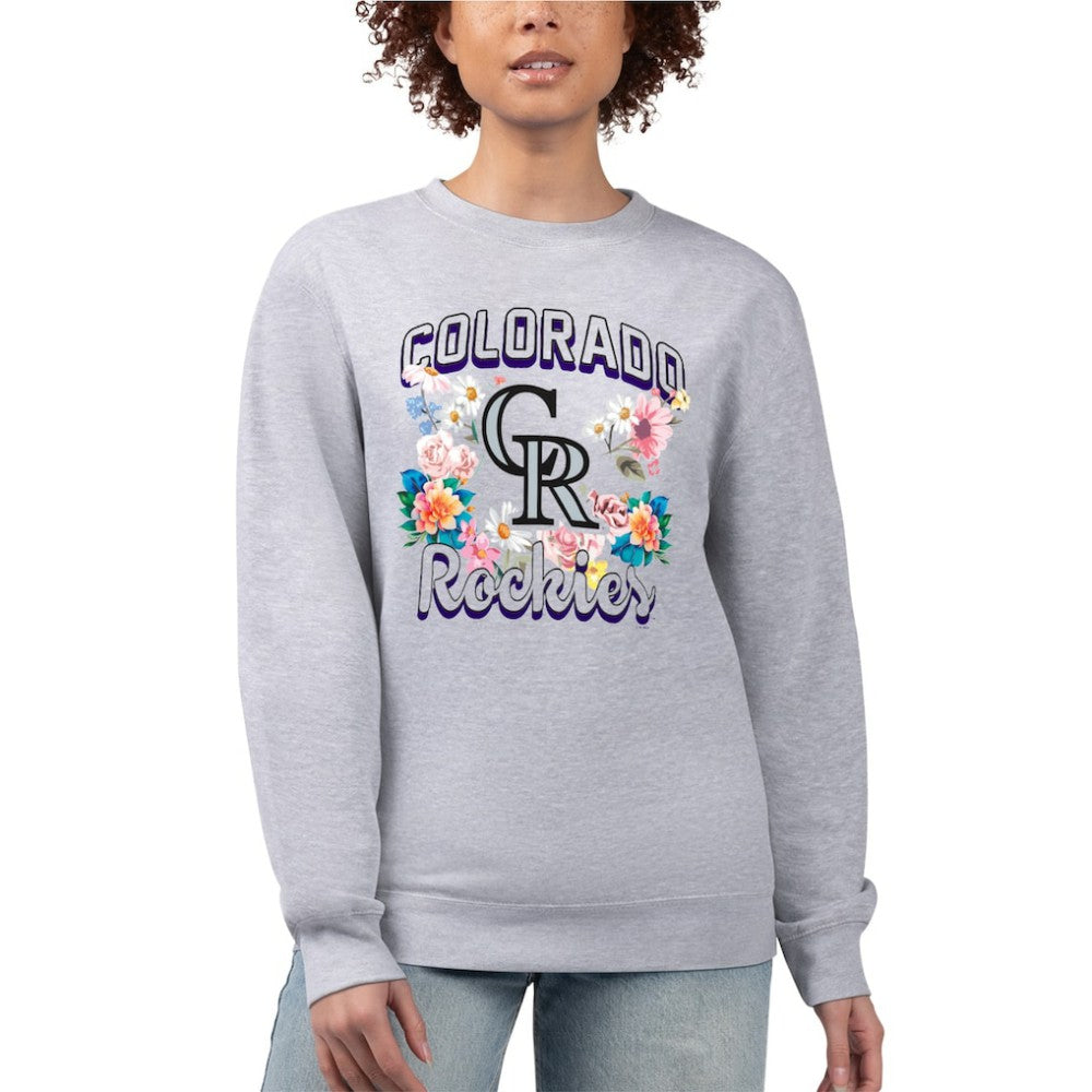 Colorado Rockies G-III 4Her by Carl Banks Women's Flowers Graphic Pullover Sweatshirt - Heather Gray
