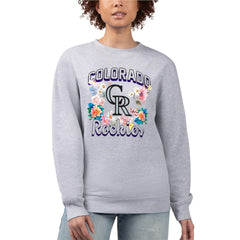 Colorado Rockies G-III 4Her by Carl Banks Women's Flowers Graphic Pullover Sweatshirt - Heather Gray