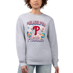 Philadelphia Phillies G-III 4Her by Carl Banks Women's Flowers Graphic Pullover Sweatshirt - Heather Gray