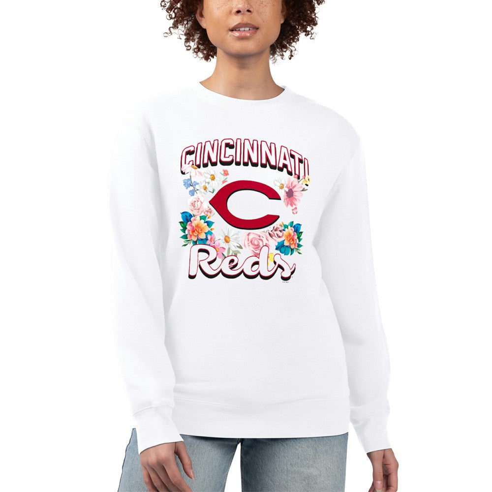 Cincinnati Reds G-III 4Her by Carl Banks Women's Flowers Graphic Pullover Sweatshirt - White