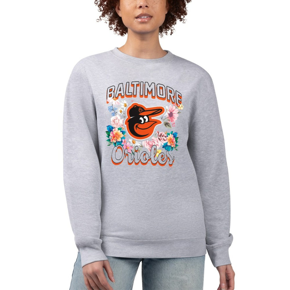 Baltimore Orioles G-III 4Her by Carl Banks Women's Flowers Graphic Pullover Sweatshirt - Heather Gray