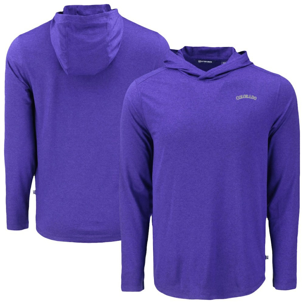 Colorado Rockies Cutter & Buck Coastline Epic Comfort Recycled Eco Hoodie Long Sleeve T-Shirt - Purple