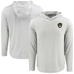 Milwaukee Brewers Cutter & Buck Coastline Epic Comfort Recycled Eco Hoodie Long Sleeve T-Shirt - Gray