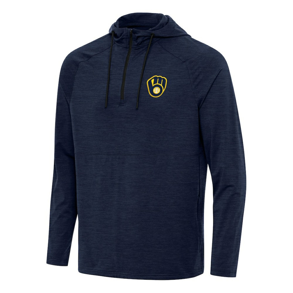 Milwaukee Brewers Antigua Spikes Quarter-Zip Pullover Hoodie - Heather Navy