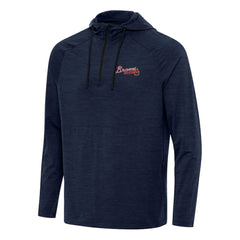 Atlanta Braves Antigua Spikes Quarter-Zip Pullover Hoodie - Heather Navy