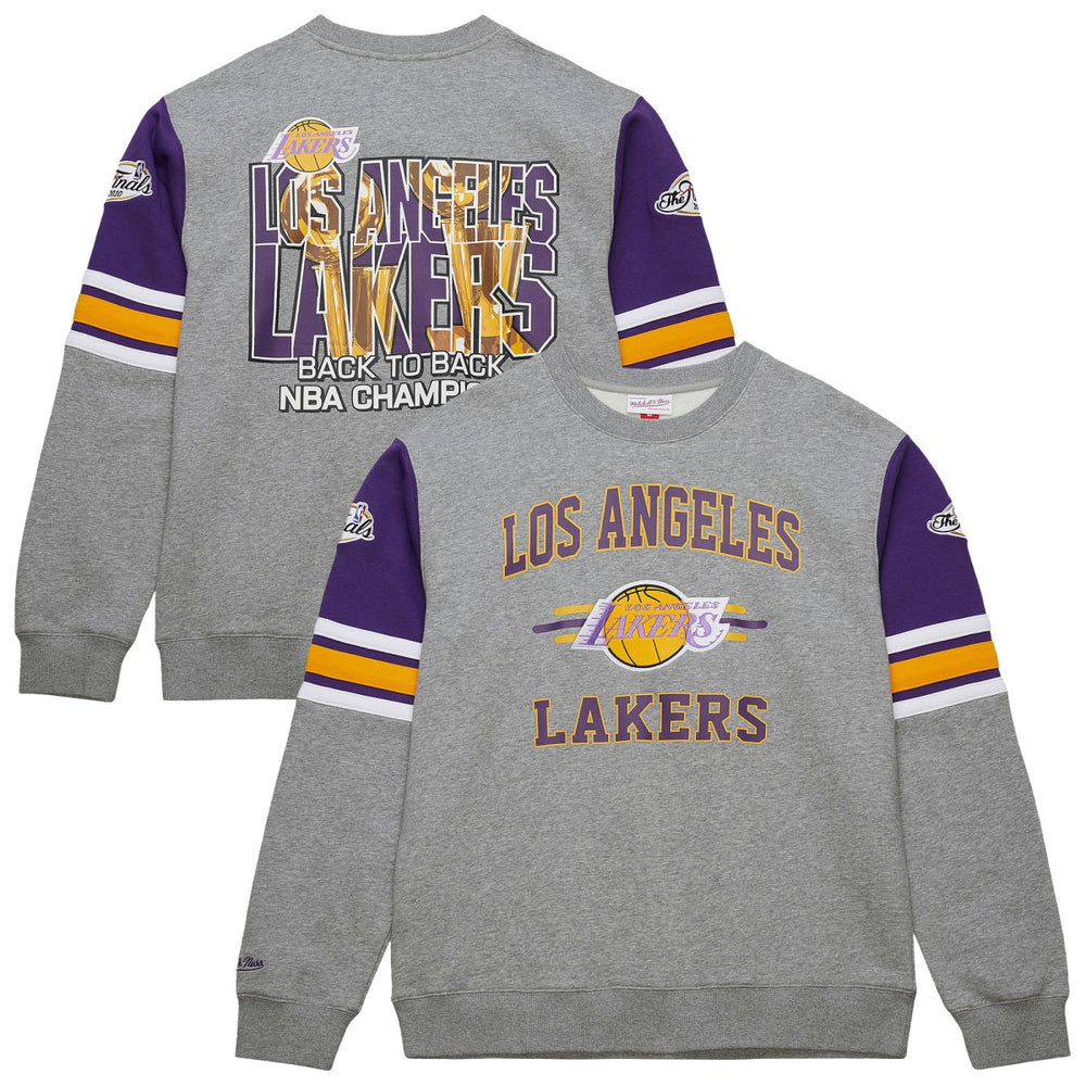 Los Angeles Lakers Hardwood Classics All Over 4.0 Pullover Sweatshirt - Heather Gray | Mitchell & Ness for sale