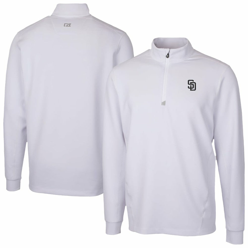 San Diego Padres Cutter & Buck Traverse Eco Tri-Blend DryTec Quarter-Zip Jacket - White