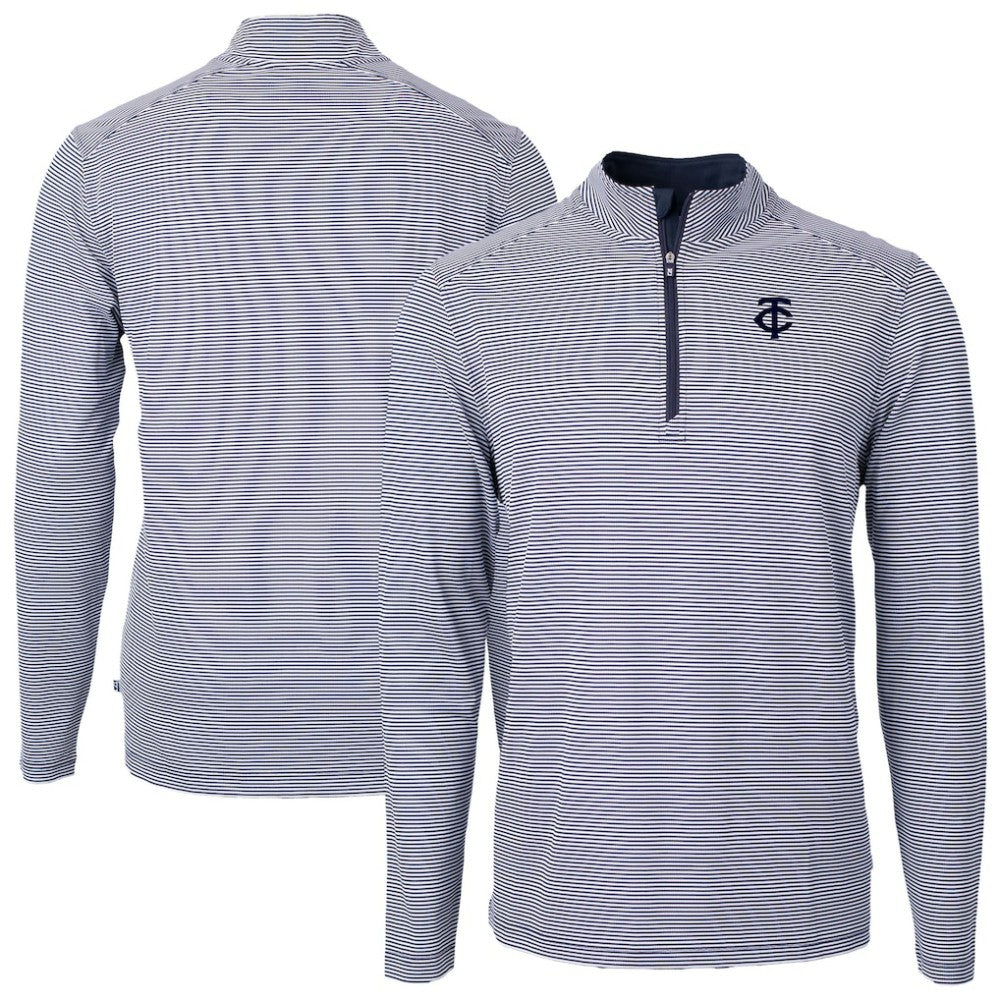 Minnesota Twins Cutter & Buck Virtue Eco Pique Micro Stripe Quarter-Zip Jacket - Navy