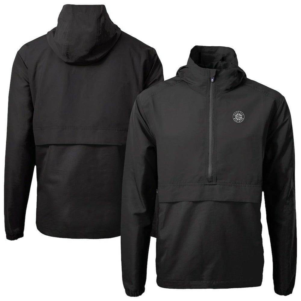 Seattle Mariners Cutter & Buck Charter Eco Recycled Anorak Half-Zip Hoodie Jacket - Black
