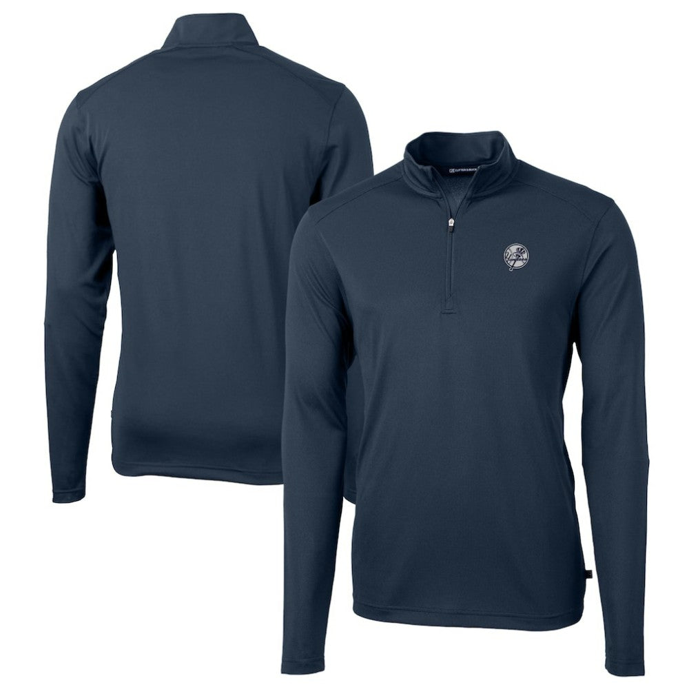 New York Yankees Cutter & Buck Big & Tall Virtue Eco Pique Quarter-Zip Jacket - Navy