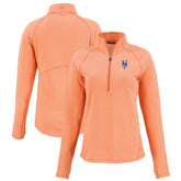 New York Mets Cutter & Buck Women's Peshastin Eco Fleece Recycled Raglan Half-Zip Top - Heather Orange