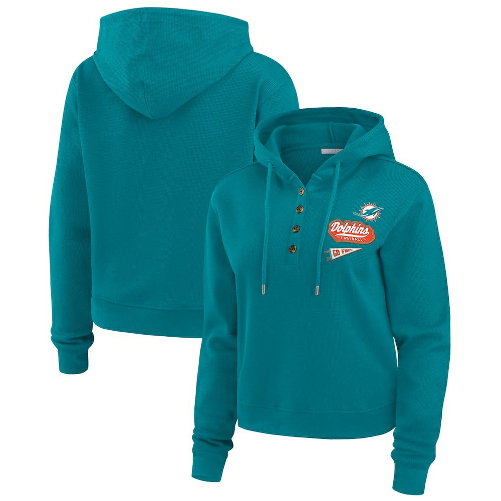 NFL Miami Dolphins WEAR by Erin Andrews Women's Plus Size Waffle Hoodie Pullover Top