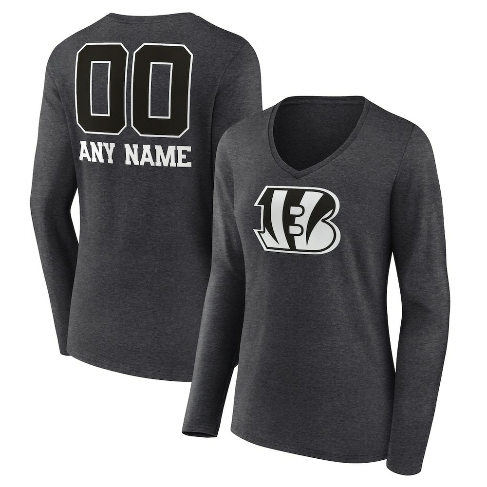 NFL Cincinnati Bengals Women's Personalized Name & Number Monochrome V-neck T-Shirt