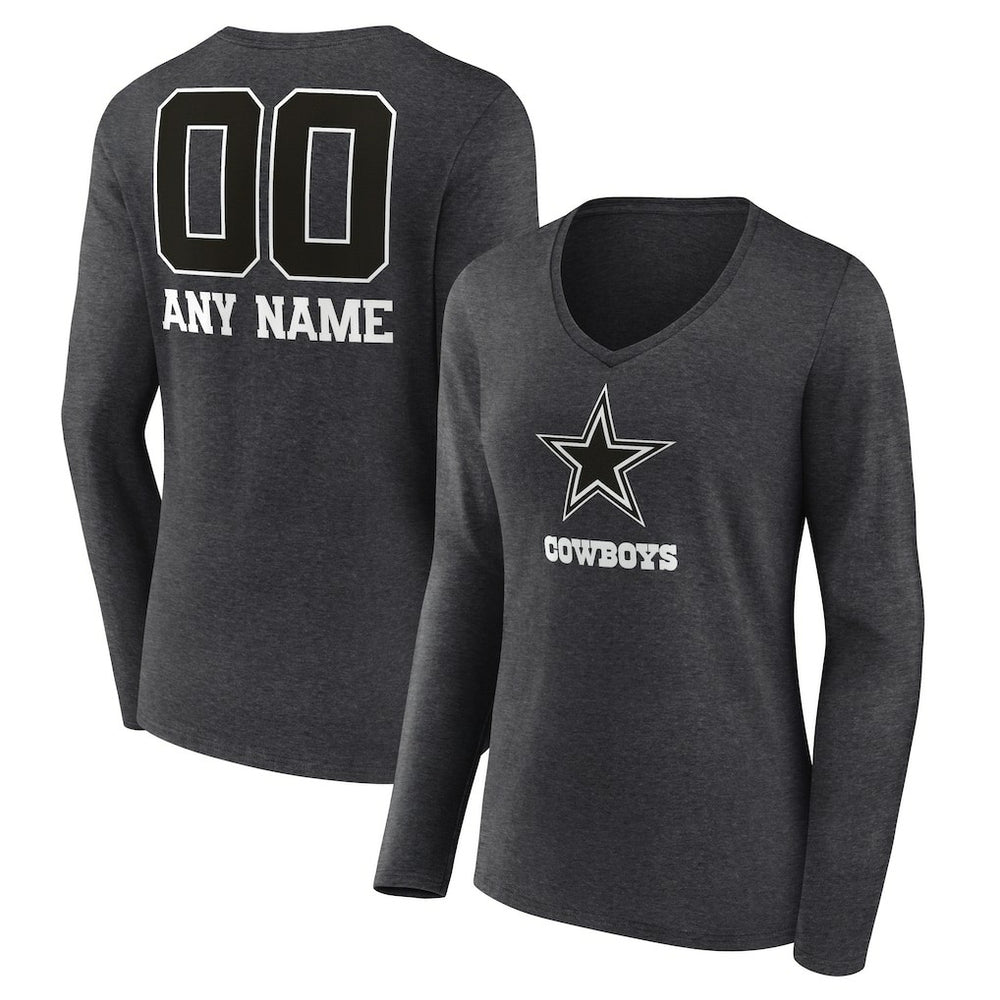 NFL Dallas Cowboys Women's Personalized Name & Number Monochrome V-neck T-Shirt