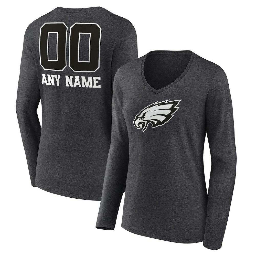 NFL Philadelphia Eagles Women's Personalized Name & Number Monochrome V-neck T-Shirt