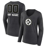 NFL Pittsburgh Steelers Women's Personalized Name & Number Monochrome V-neck T-Shirt