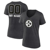 NFL Pittsburgh Steelers Women's Personalized Name & Number Monochrome V-Neck Long Sleeve T-Shirt