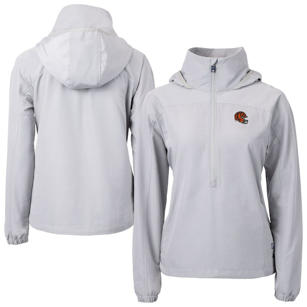 NFL Cincinnati Bengals Cutter & Buck Women's Charter Eco Recycled Half-Zip Hooded Anorak Jacket