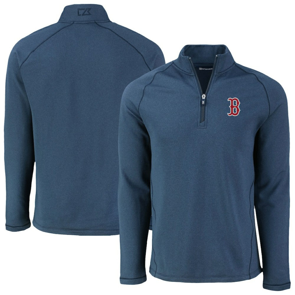 Boston Red Sox Cutter & Buck Peshastin Eco Fleece Recycled Raglan Quarter-Zip Top - Heather Navy