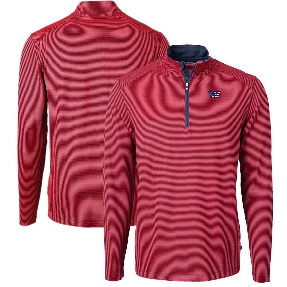 NFL Washington Commanders Cutter & Buck Big & Tall Americana Virtue Eco Pique Micro Stripe Tri-Blend Quarter-Zip Jacket