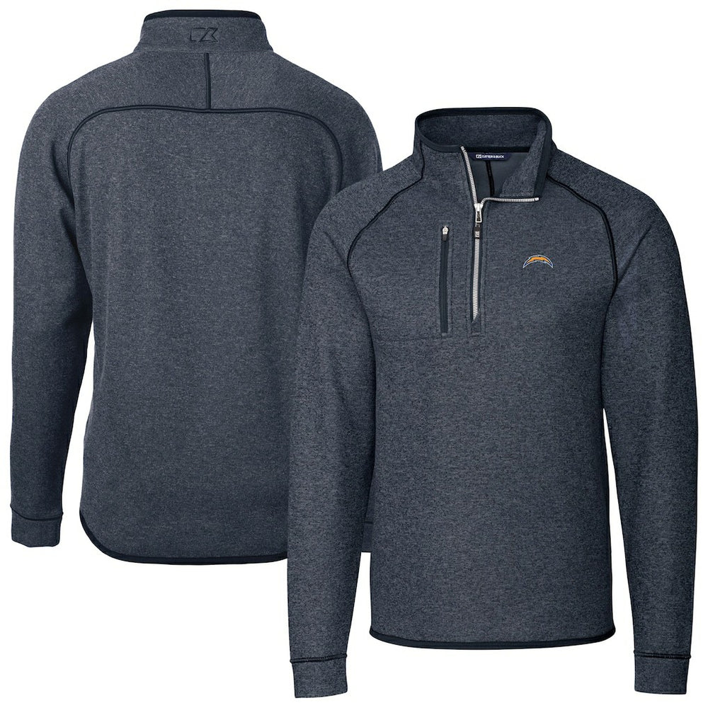 NFL Los Angeles Chargers Cutter & Buck Big & Tall Mainsail Sweater-Knit Raglan Half-Zip Jacket