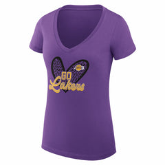 Los Angeles Lakers G-III 4Her by Carl Banks Women's Super-Slim Fit Lightweight Leopard Heart V-Neck T-Shirt - Purple outlet