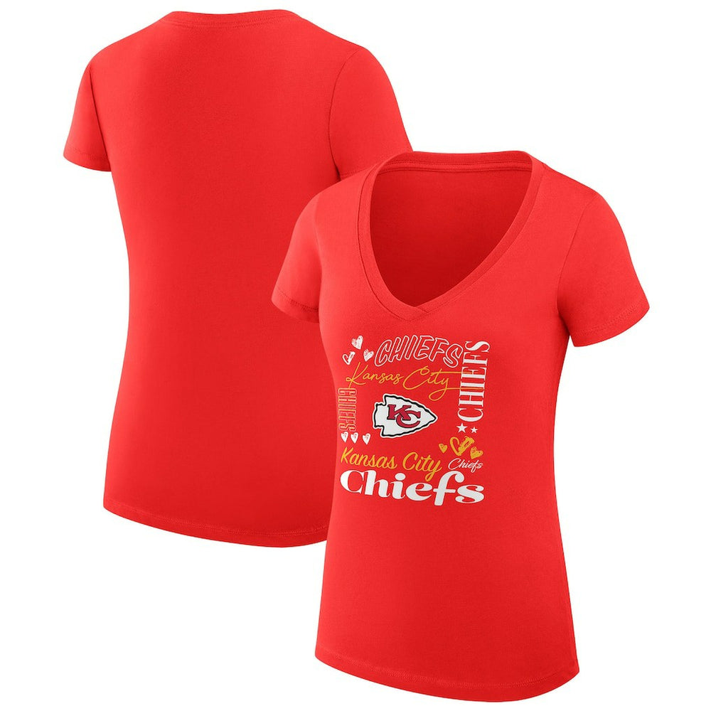 NFL Kansas City Chiefs G-III 4Her by Carl Banks Women's Super-Slim Fit Lightweight Collage Team V-Neck T-Shirt