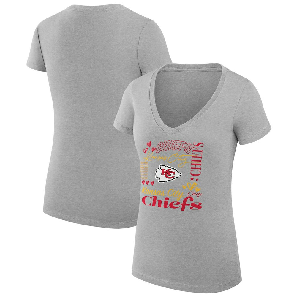 NFL Kansas City Chiefs G-III 4Her by Carl Banks Women's Super-Slim Fit Lightweight Collage Team V-Neck T-Shirt
