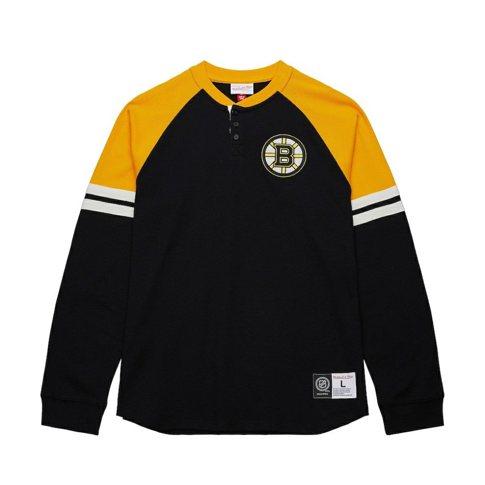 Boston Bruins Mitchell & Ness Thermal Henley Long Sleeve T-Shirt