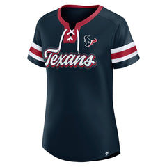 NFL Houston Texans Women's Iconic Bling Athena Lace-Up V-Neck T-Shirt