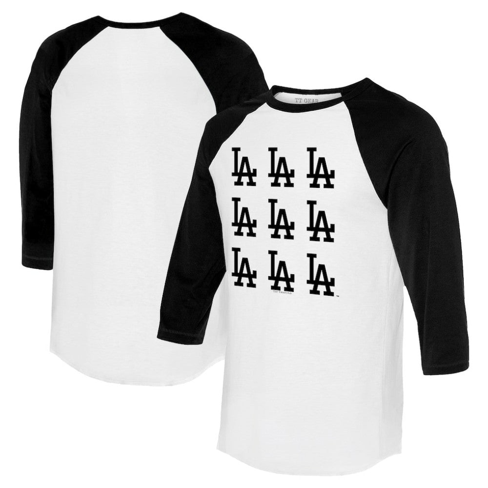 Los Angeles Dodgers Tiny Turnip Women's Logo Grid 3/4 Sleeve Raglan T-Shirt - White/Black
