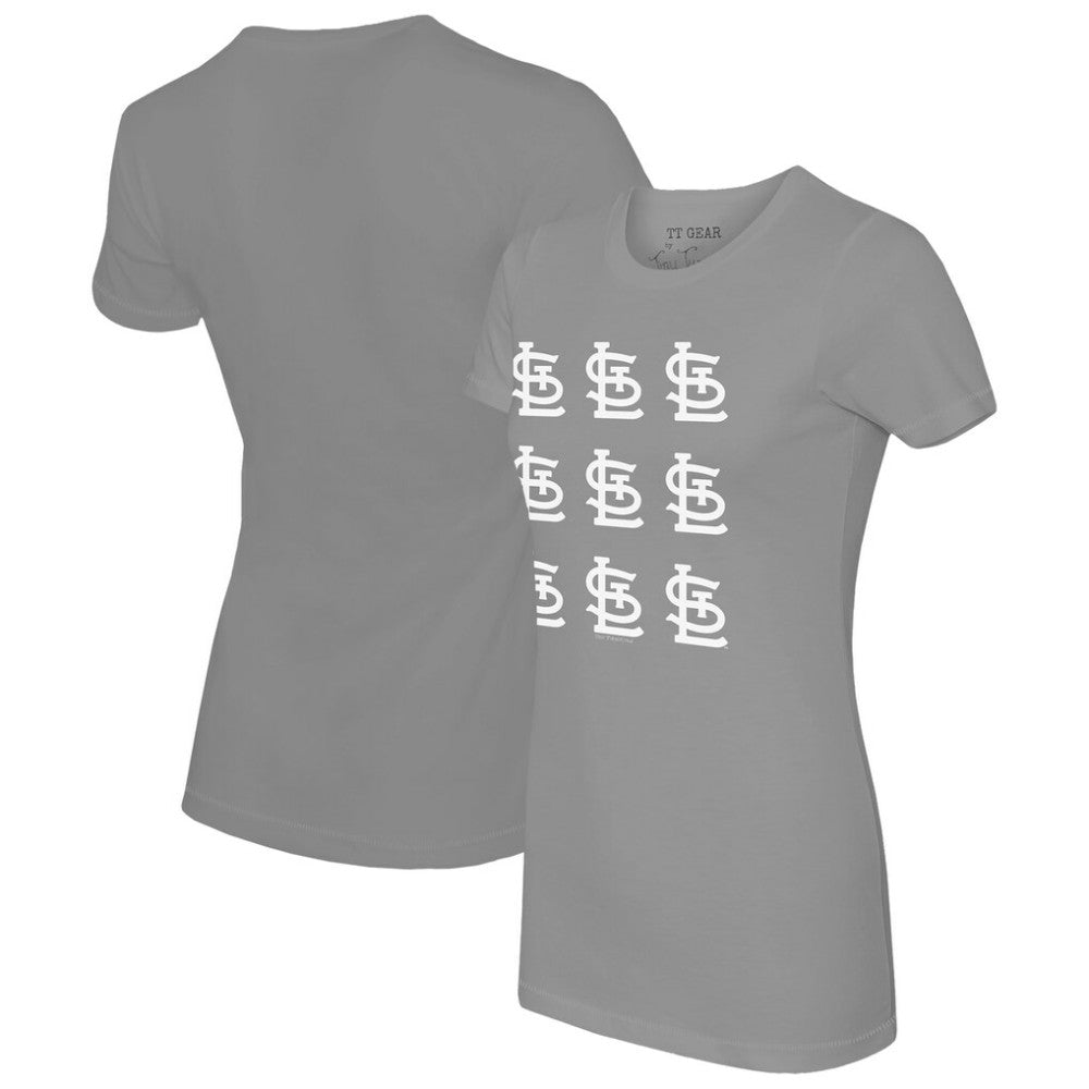 St. Louis Cardinals Tiny Turnip Women's Logo Grid T-Shirt - Gray