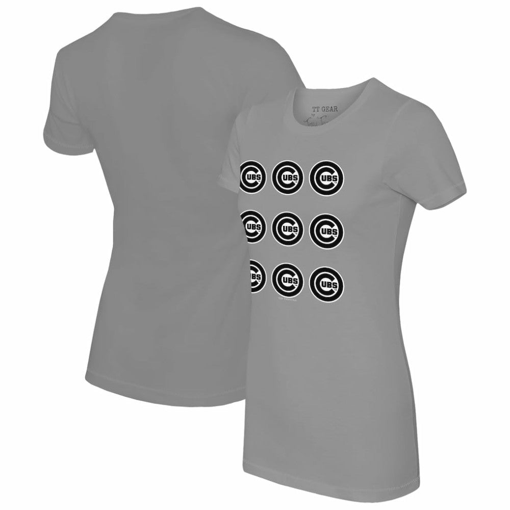 Chicago Cubs Tiny Turnip Women's Logo Grid T-Shirt - Gray
