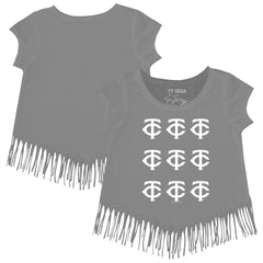 Minnesota Twins Tiny Turnip Girls Youth Logo Grid Fringe T-Shirt - Gray