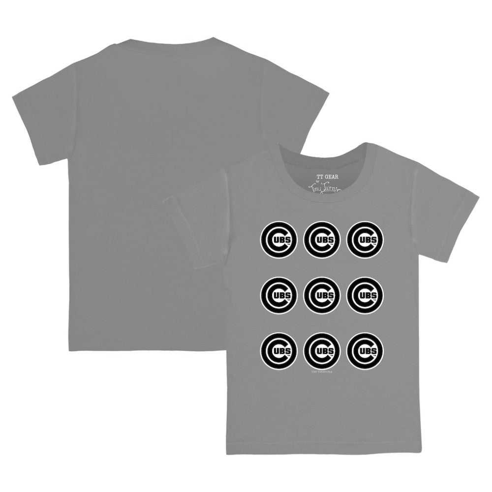Chicago Cubs Tiny Turnip Youth Logo Grid T-Shirt - Gray
