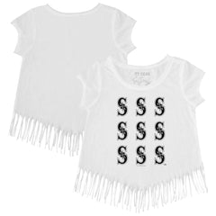 Seattle Mariners Tiny Turnip Girls Youth Logo Grid Fringe T-Shirt - White